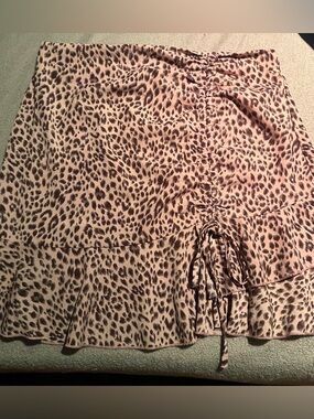 SHEIN Pink and Brown Leopard Print Drawstring Ruffle Skirt size L